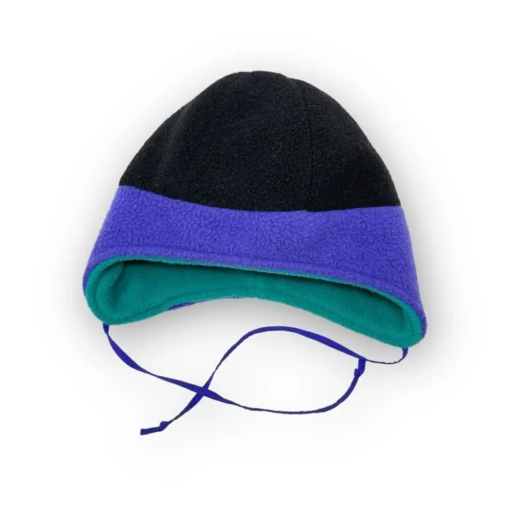 Vintage Columbia Reversible Teal Purple Fleece Beanie Hat Youth Size L/XL